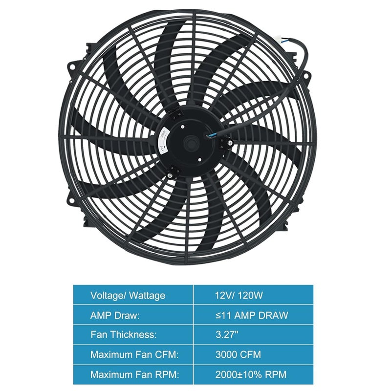 STMGW 16 inch Electric Radiator Fan, 3000 CFM 10 Blades Electric Fan Automotive Black with Thermostat Wiring Switch Relay Kit - Image 3